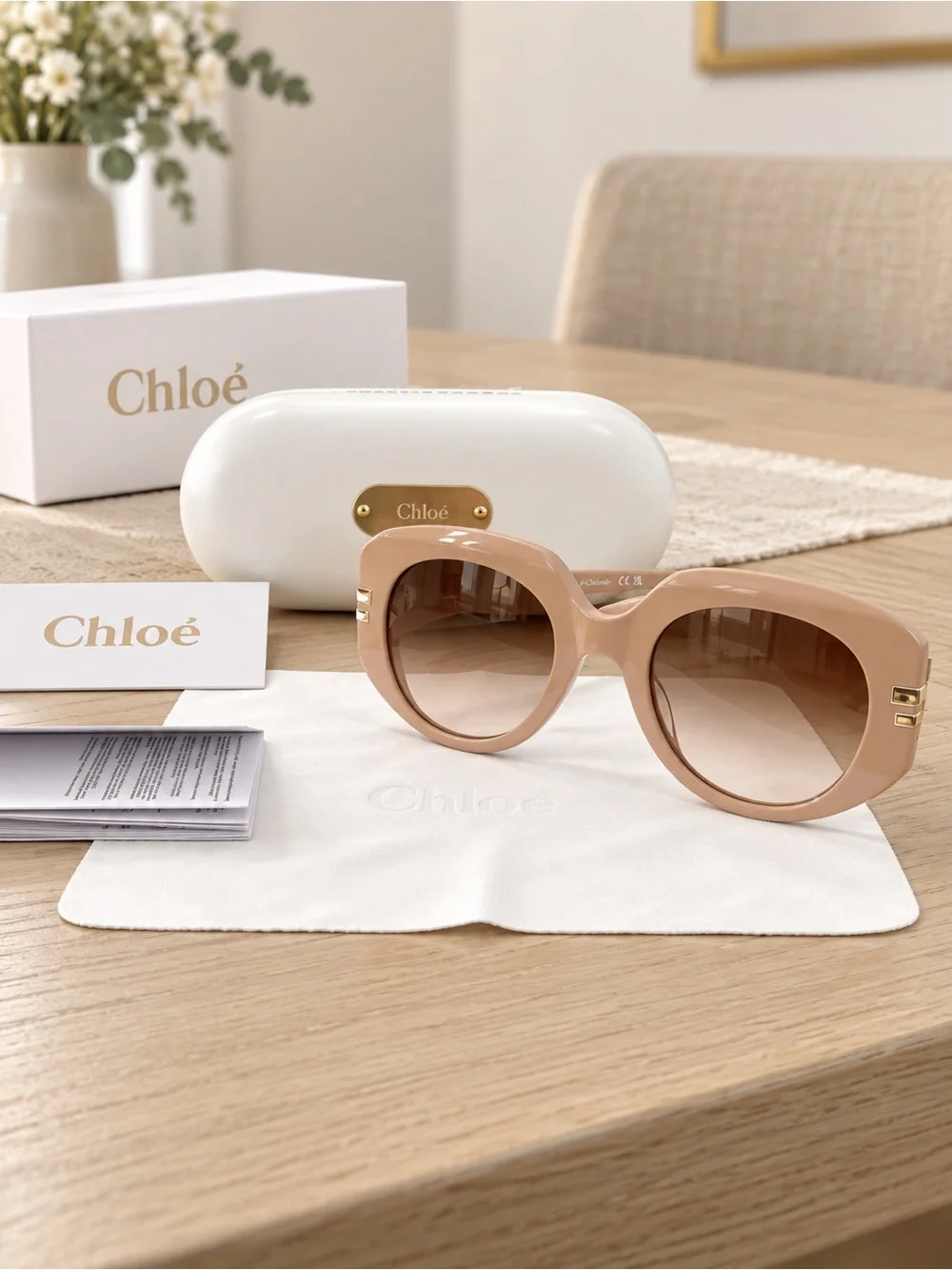 Chloé Nude Beige Round Oversized Sunglasses
